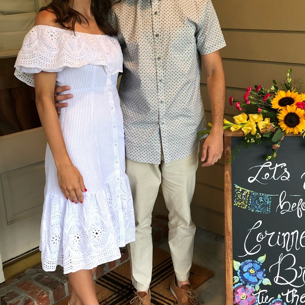 ASTR White Eyelet Off-Shoulder Midi Dress
